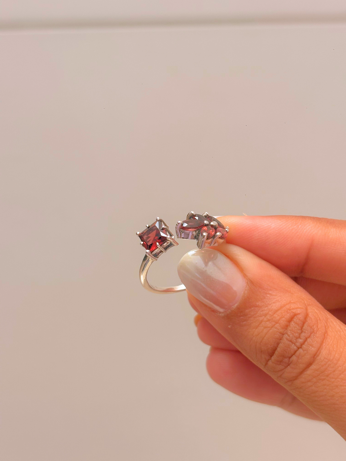 Plot Twist Adjustable Garnet Ring in 925 Silver
