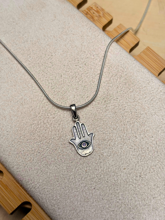 Amethyst Hamsa Hand Pendant in 925 Sterling Silver