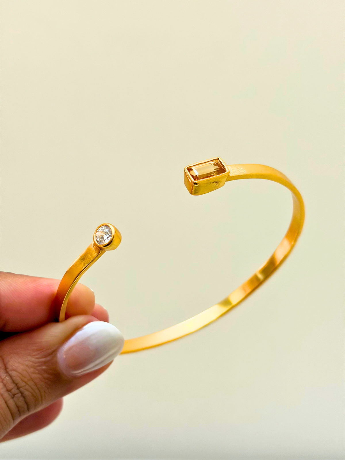 Golden | Citrine Open Bangle in 925 Sterling Silver