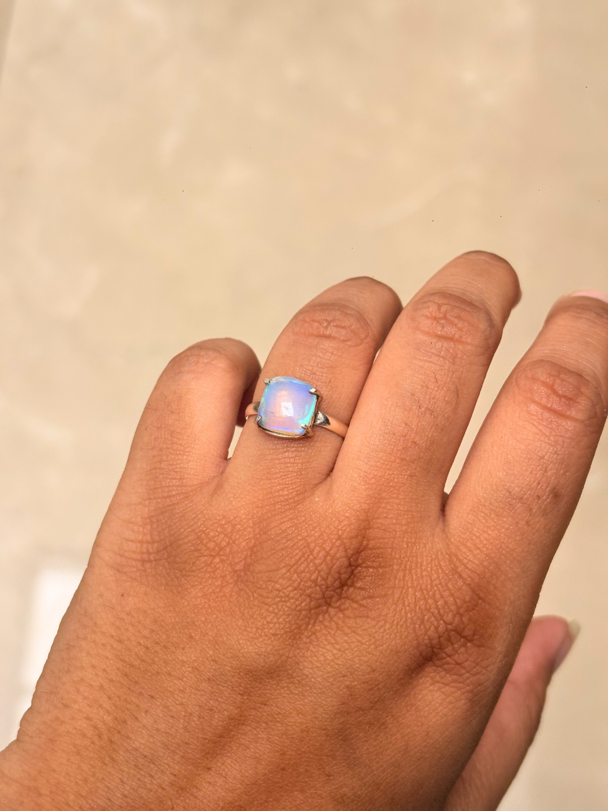 Square Ethiopian Opal Ring in 925 Sterling Silver | Minimalist Opal Statement Ring | Handmade Gemstone Jewelry