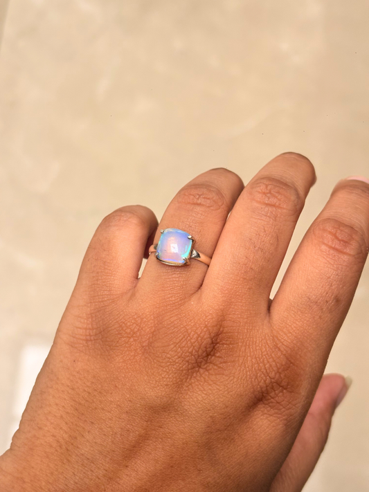 Square Ethiopian Opal Ring in 925 Sterling Silver | Minimalist Opal Statement Ring | Handmade Gemstone Jewelry
