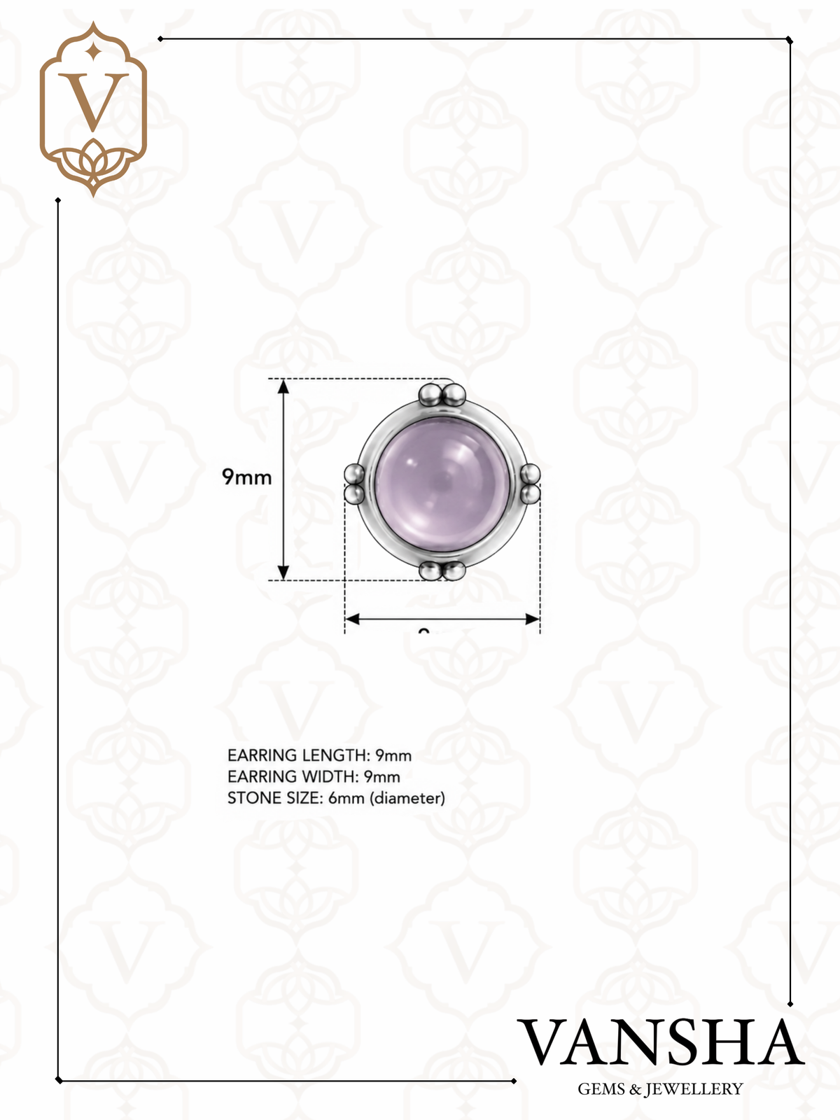 Ornate Round Gemstone Stud Earrings in 925 Silver
