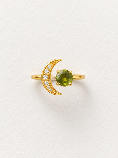 Lunar Crush | Peridot Crescent Ring in 925 Sterling Silver