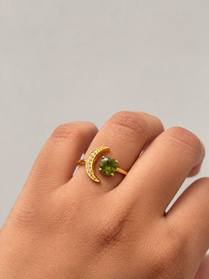 Lunar Crush | Peridot Crescent Ring in 925 Sterling Silver