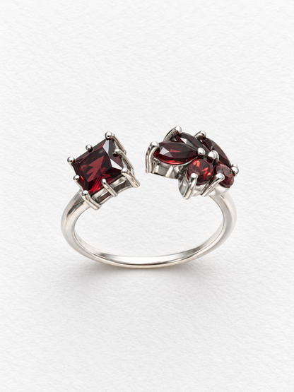 Plot Twist Adjustable Garnet Ring in 925 Silver