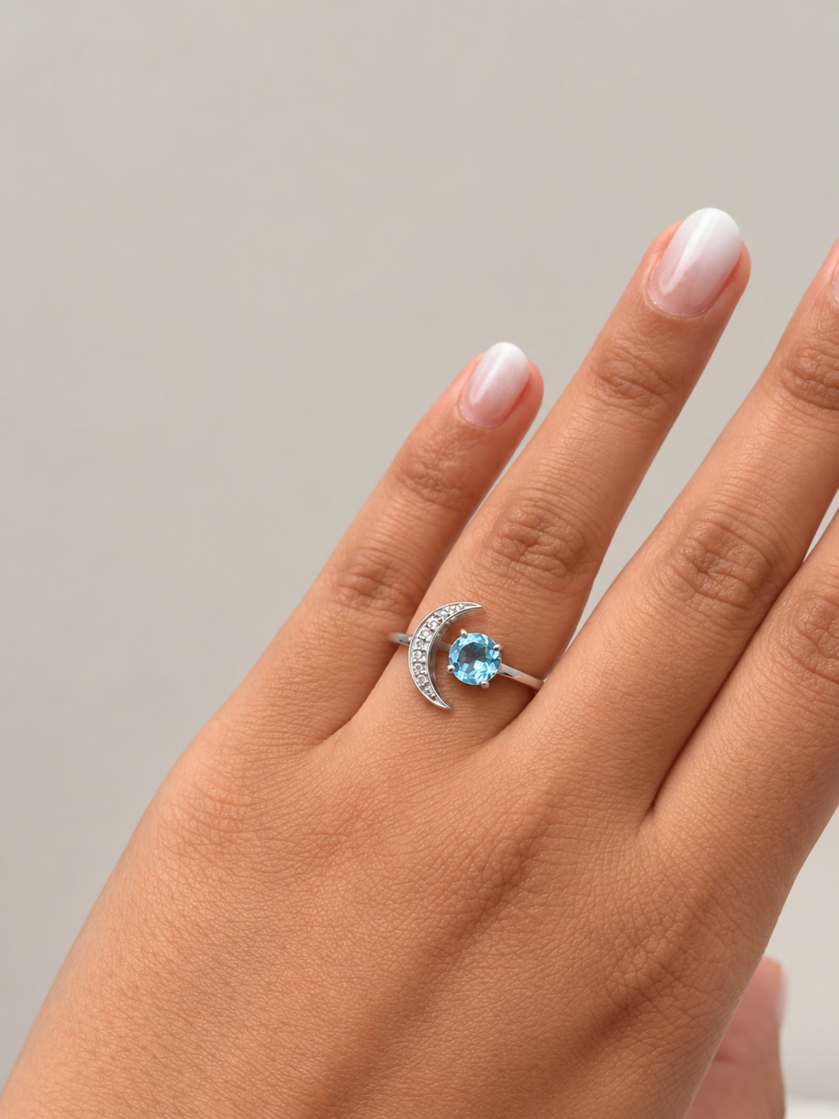 Midnight Rain | Blue Topaz Crescent Ring in 925 Sterling Silver