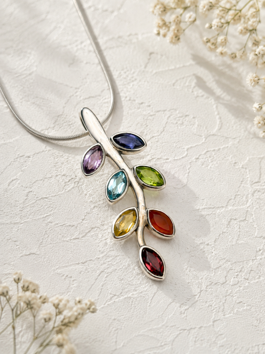 Seven Chakra Gemstone Branch Pendant in 925 Sterling Silver