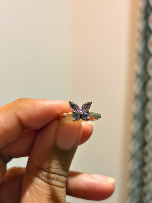 Natural Amethyst Butterfly Ring in 925 Sterling Silver | Purple Gemstone Statement Ring