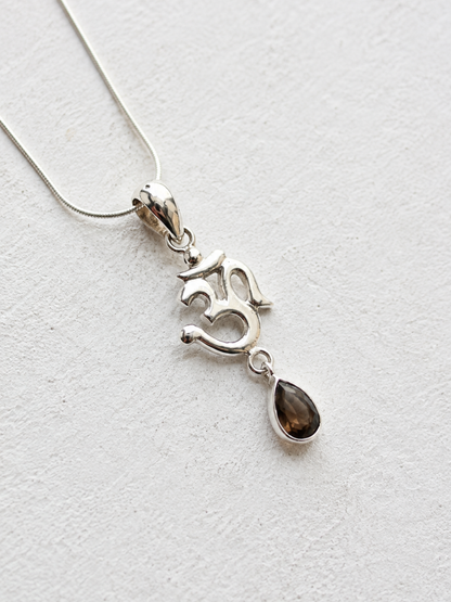 Smoky Topaz Om Pendant in 925 Sterling Silver