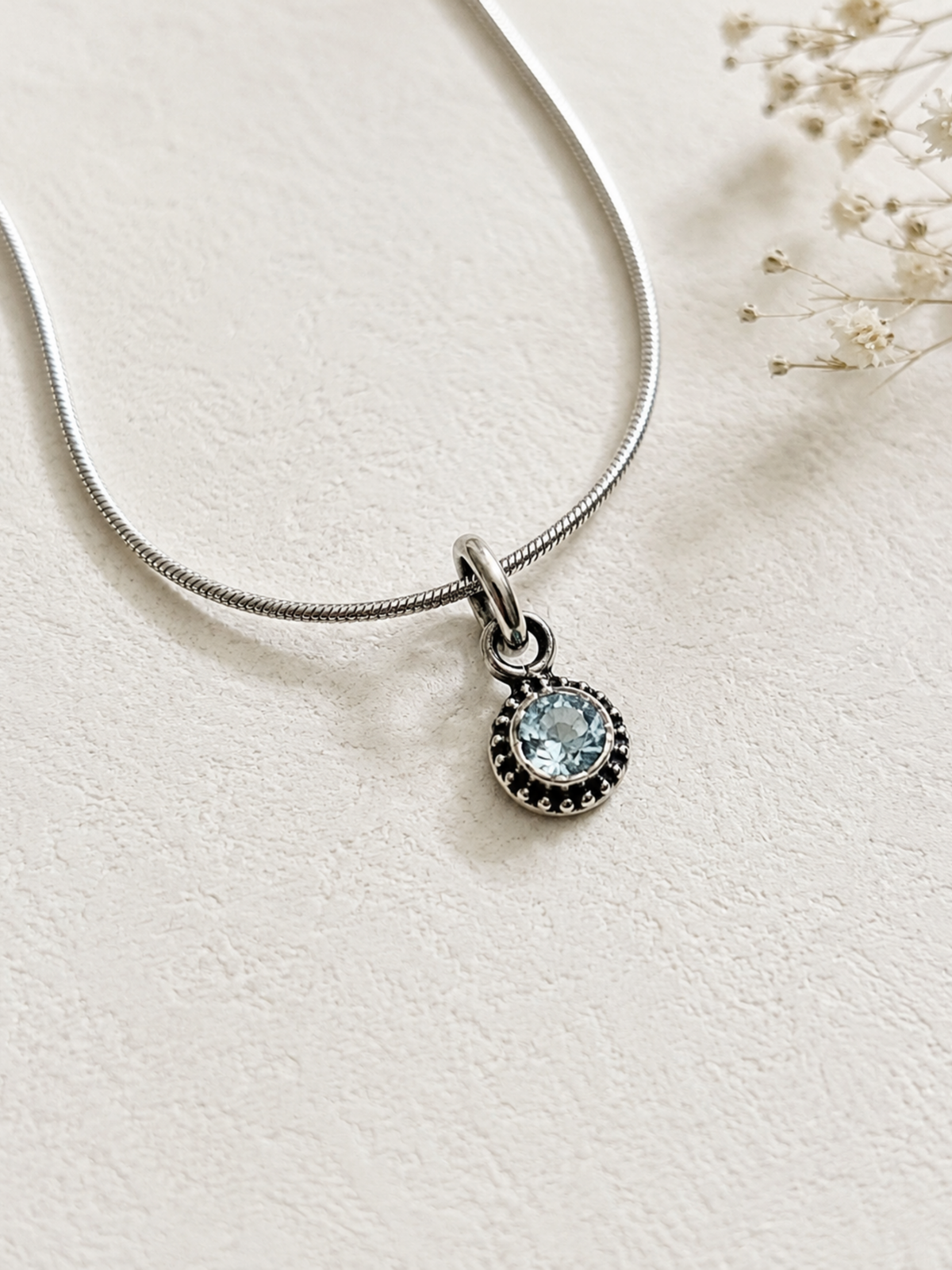 Blue Topaz Round Pendant in 925 Sterling Silver