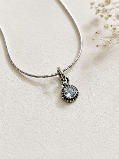 Blue Topaz Round Pendant in 925 Sterling Silver
