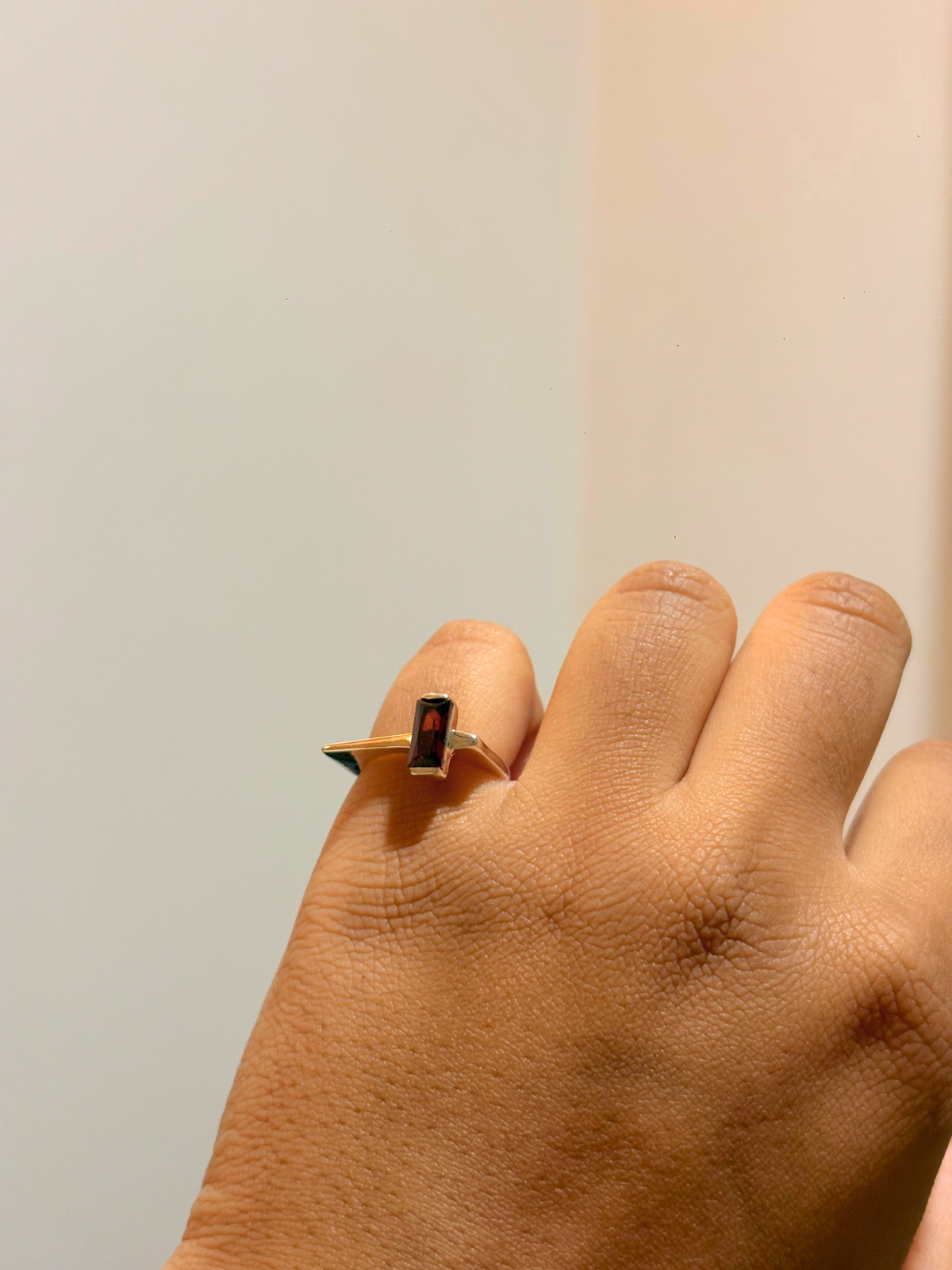 Natural Garnet Baguette Ring in 925 Sterling Silver | Geometric Gemstone Ring