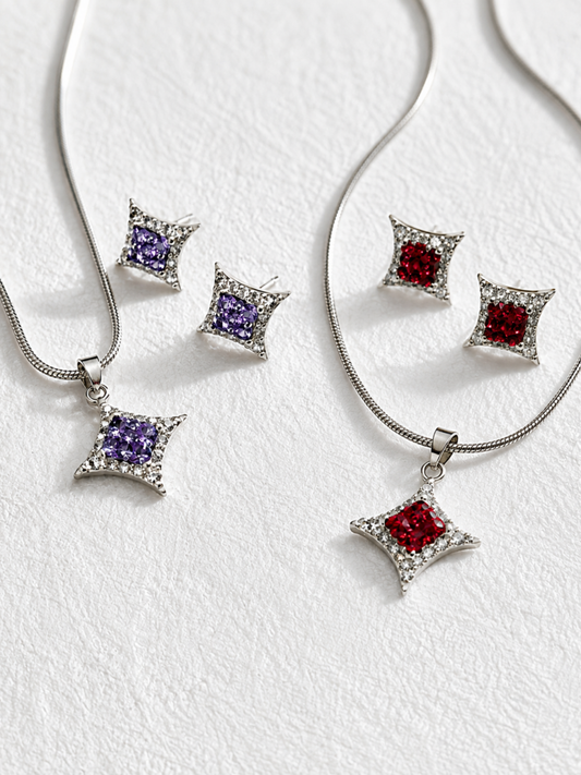Swarovski Crystal Starburst 925 Silver Pendant & Stud Set