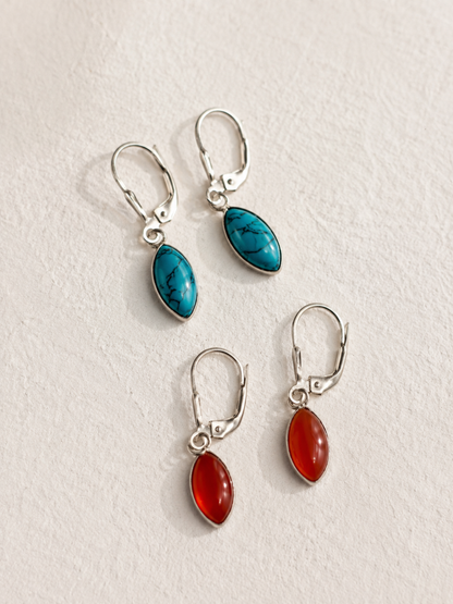 Marquise Gemstone Leverback Drop Earrings in 925 Silver