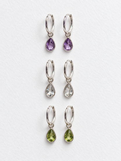 Drop Everything Teardrop Charm Hoops in 925 Silver