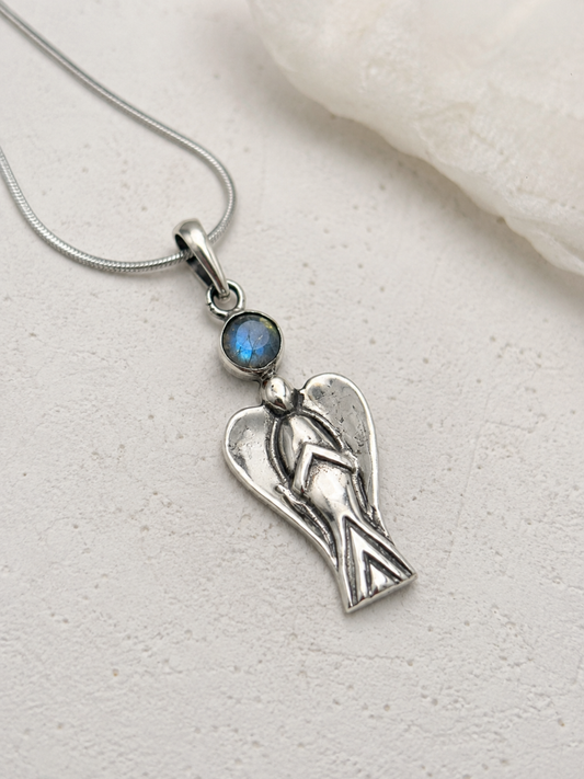 Labradorite Angel Pendant in 925 Sterling Silver