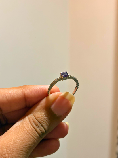 Amethyst & White CZ Square Ring in 925 Sterling Silver | Two Tone Geometric Gemstone Ring