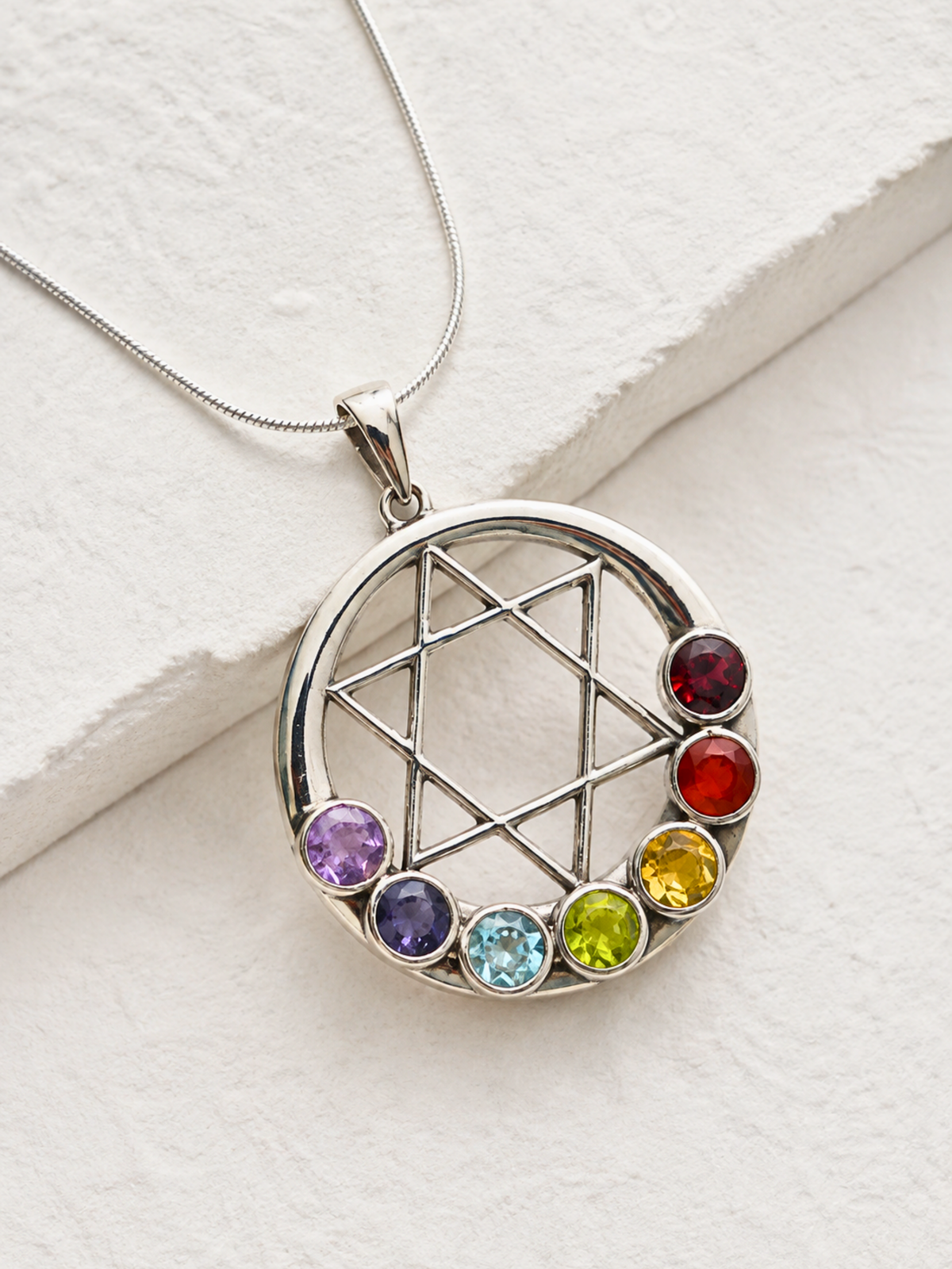 Seven Chakra Sacred Geometry Pendant in 925 Sterling Silver