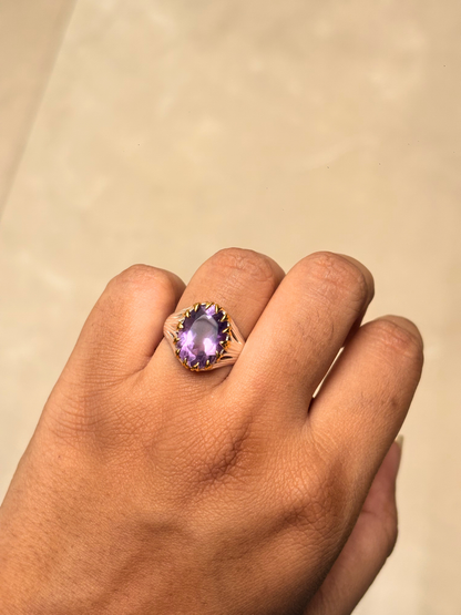 Oval Amethyst Ring in 925 Sterling Silver | Classic Solitaire Gemstone Ring | Handmade Jewelry