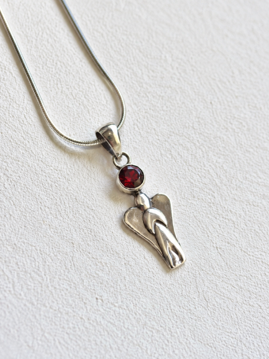 Garnet Angel Pendant in 925 Sterling Silver