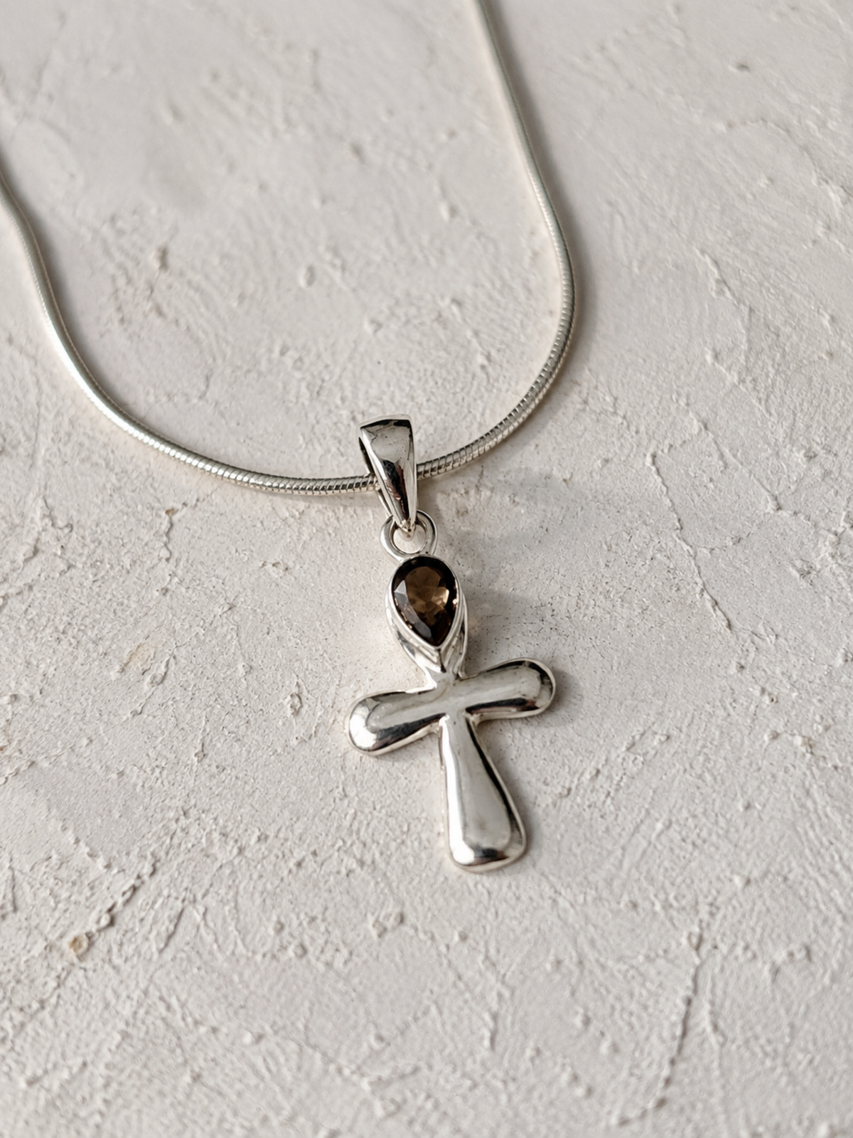 Smoky Topaz Cross Pendant in 925 Sterling Silver