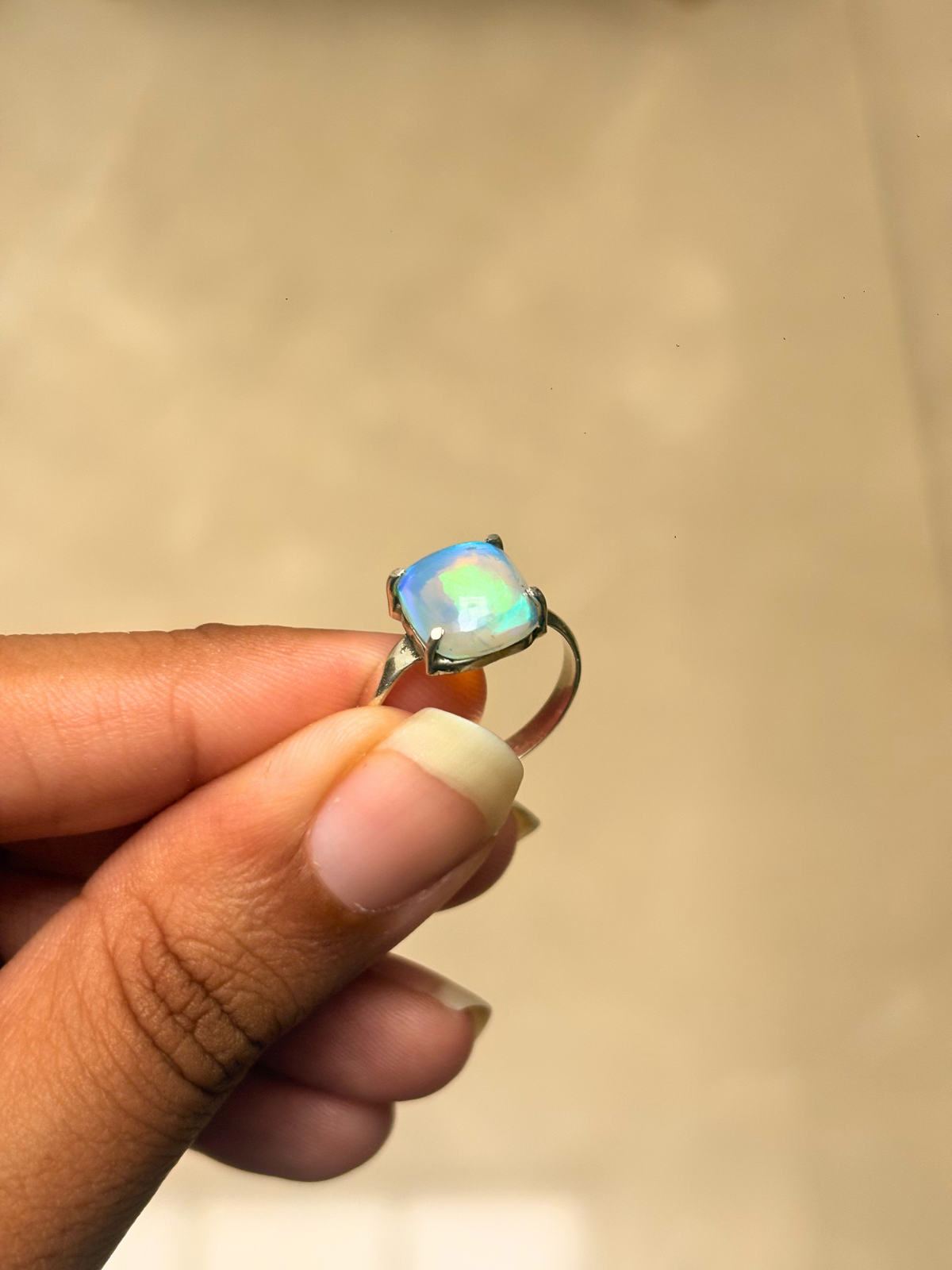 Square Ethiopian Opal Ring in 925 Sterling Silver | Minimalist Opal Statement Ring | Handmade Gemstone Jewelry