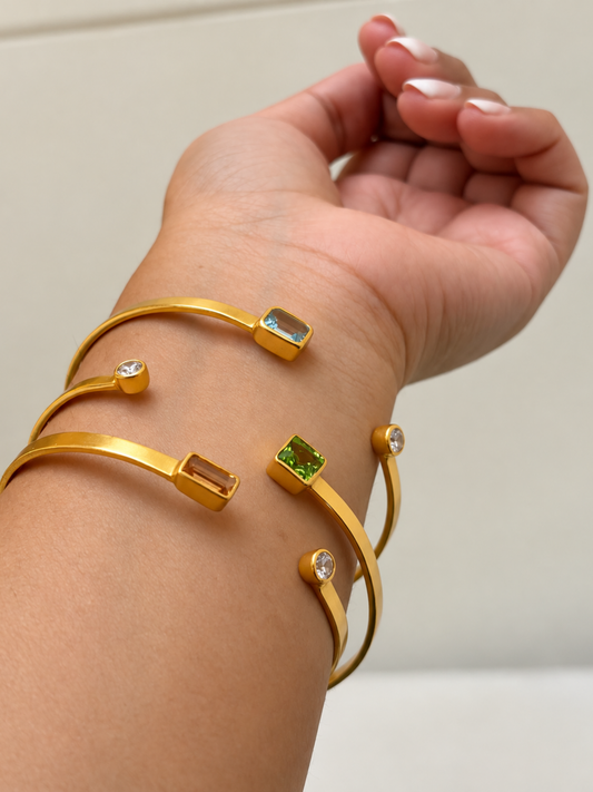 Golden | Citrine Open Bangle in 925 Sterling Silver