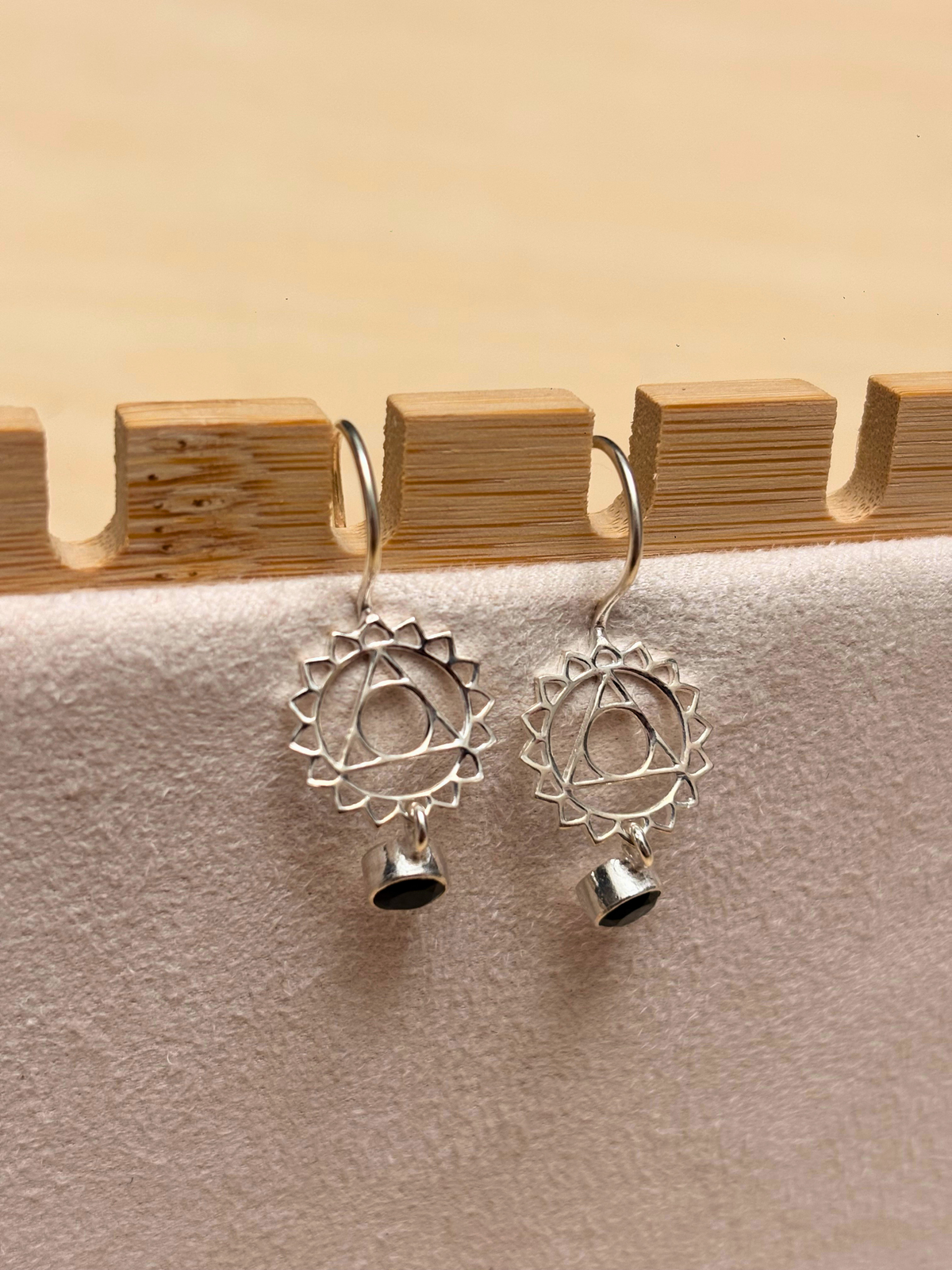 Black Onyx Chakra Mandala Dangle Earrings in 925 Silver