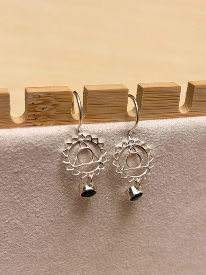 Black Onyx Chakra Mandala Dangle Earrings in 925 Silver