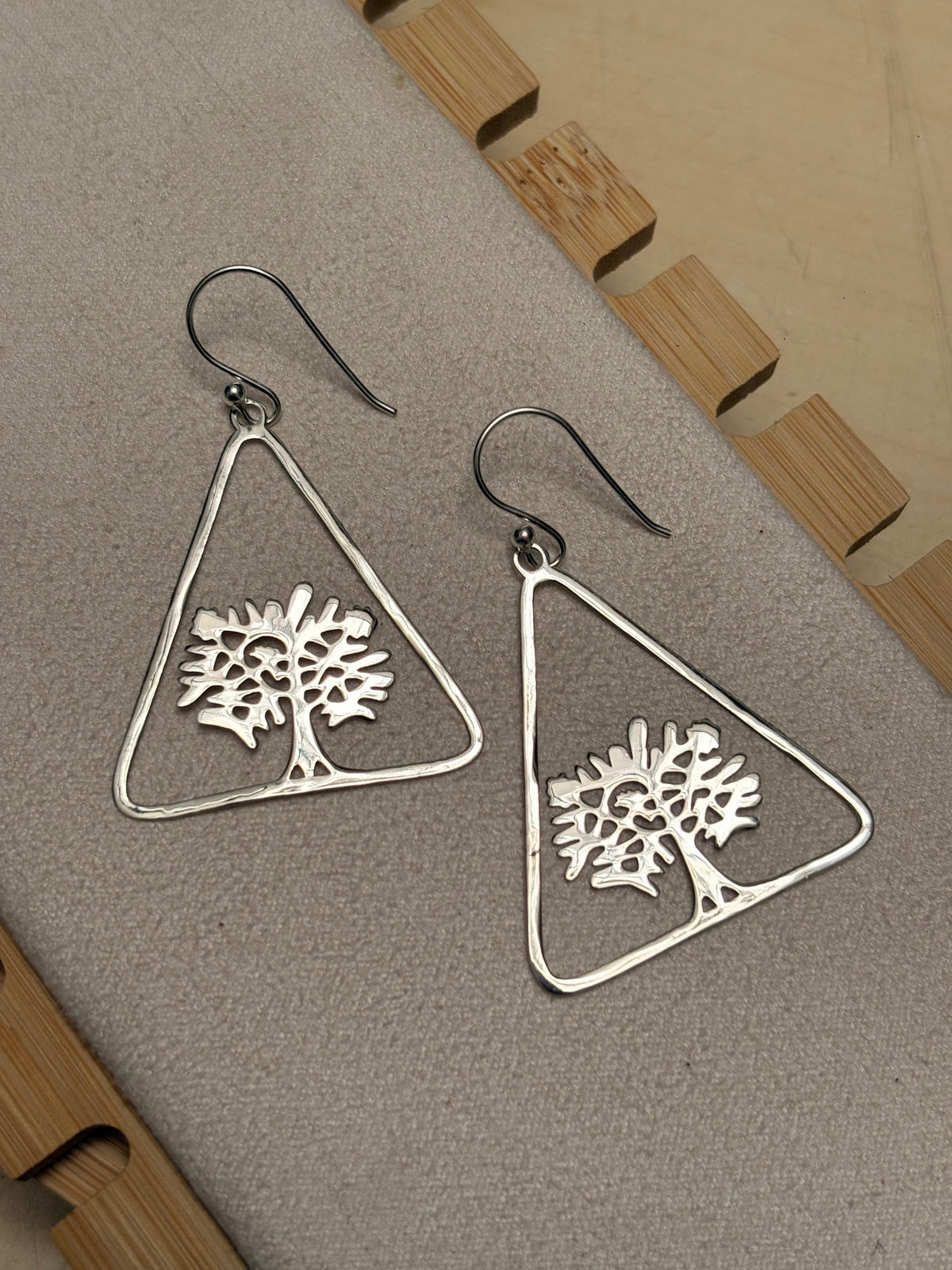 Tree of Life Triangle Dangle Earrings in 925 Silver