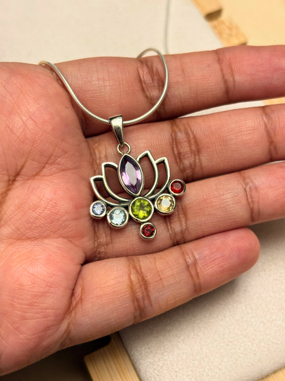 Seven Chakra Lotus Pendant in 925 Sterling Silver
