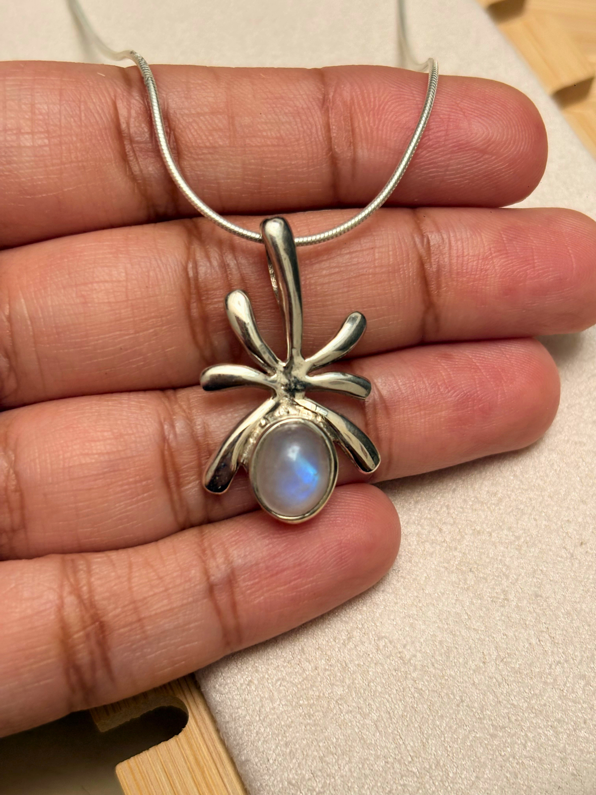 Rainbow Moonstone Celestial Pendant in 925 Sterling Silver