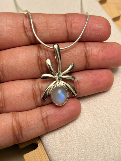 Rainbow Moonstone Celestial Pendant in 925 Sterling Silver