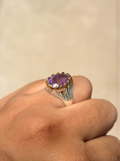 Oval Amethyst Ring in 925 Sterling Silver | Classic Solitaire Gemstone Ring | Handmade Jewelry