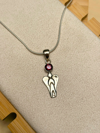 Garnet Angel Pendant in 925 Sterling Silver