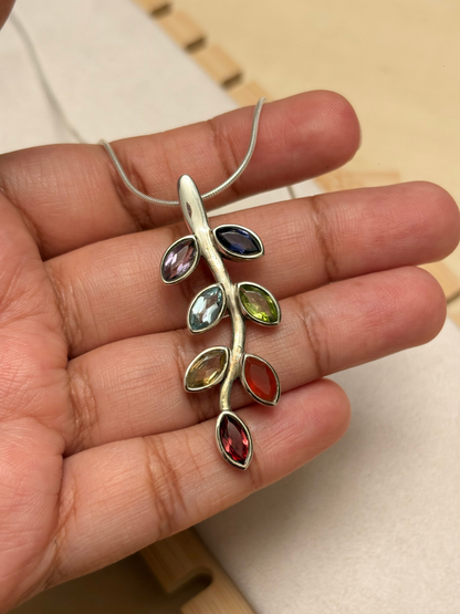 Seven Chakra Gemstone Branch Pendant in 925 Sterling Silver