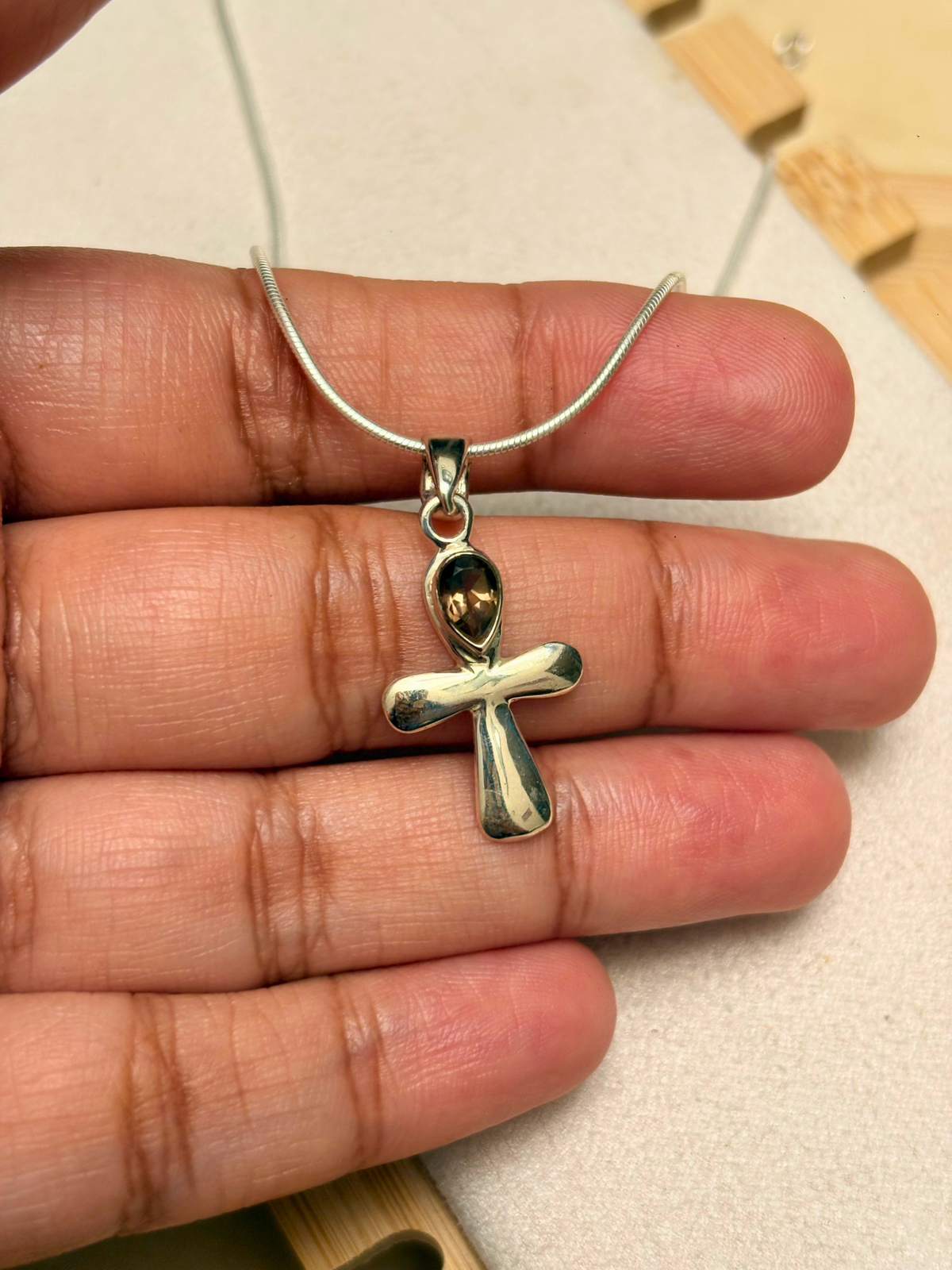 Smoky Topaz Cross Pendant in 925 Sterling Silver
