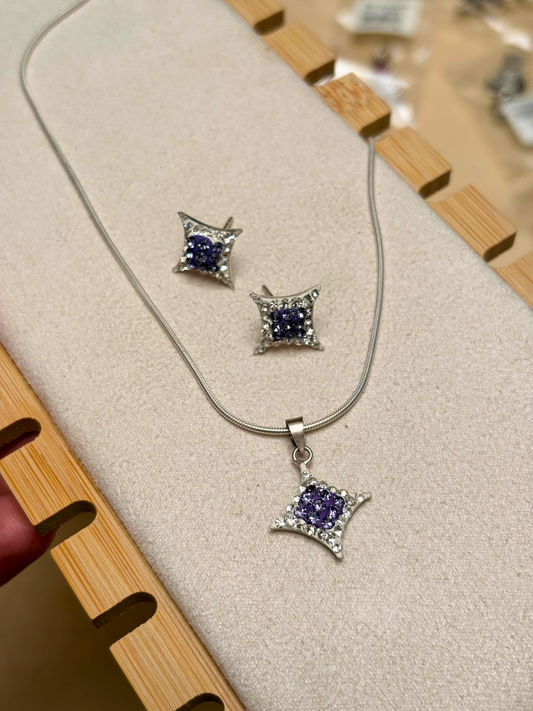 Swarovski Crystal Starburst 925 Silver Pendant & Stud Set
