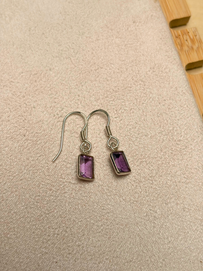Amethyst Rectangle Drop Earrings in 925 Silver