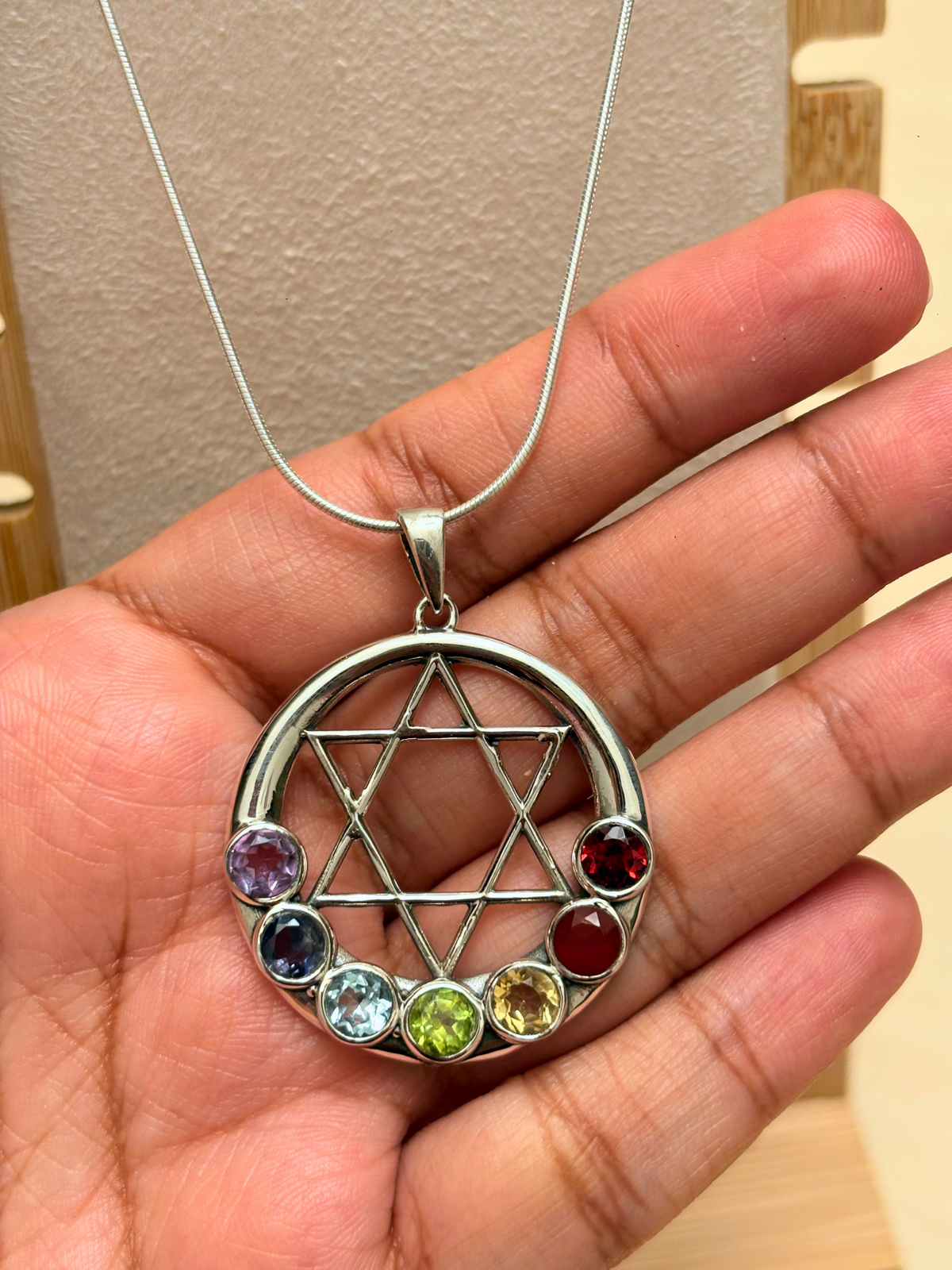 Seven Chakra Sacred Geometry Pendant in 925 Sterling Silver