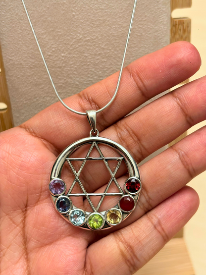 Seven Chakra Sacred Geometry Pendant in 925 Sterling Silver