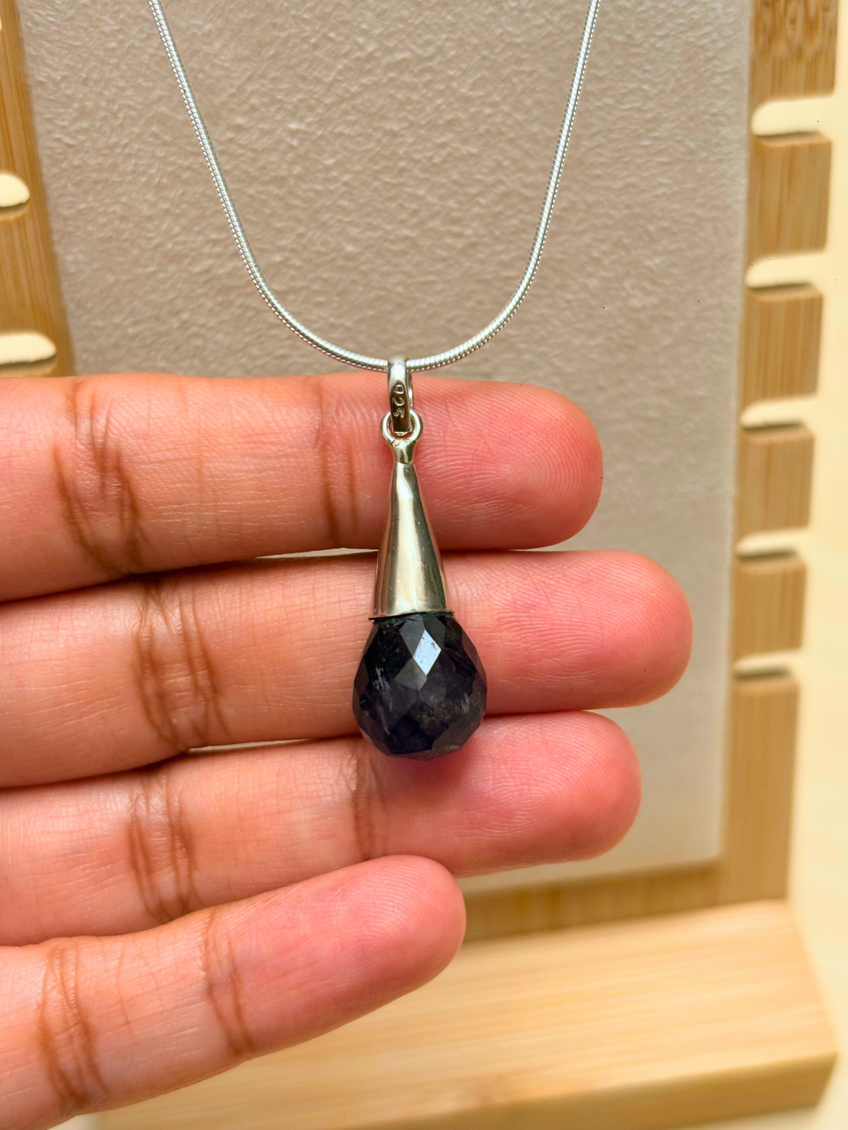 Faceted Amethyst Drop Pendant in 925 Sterling Silver