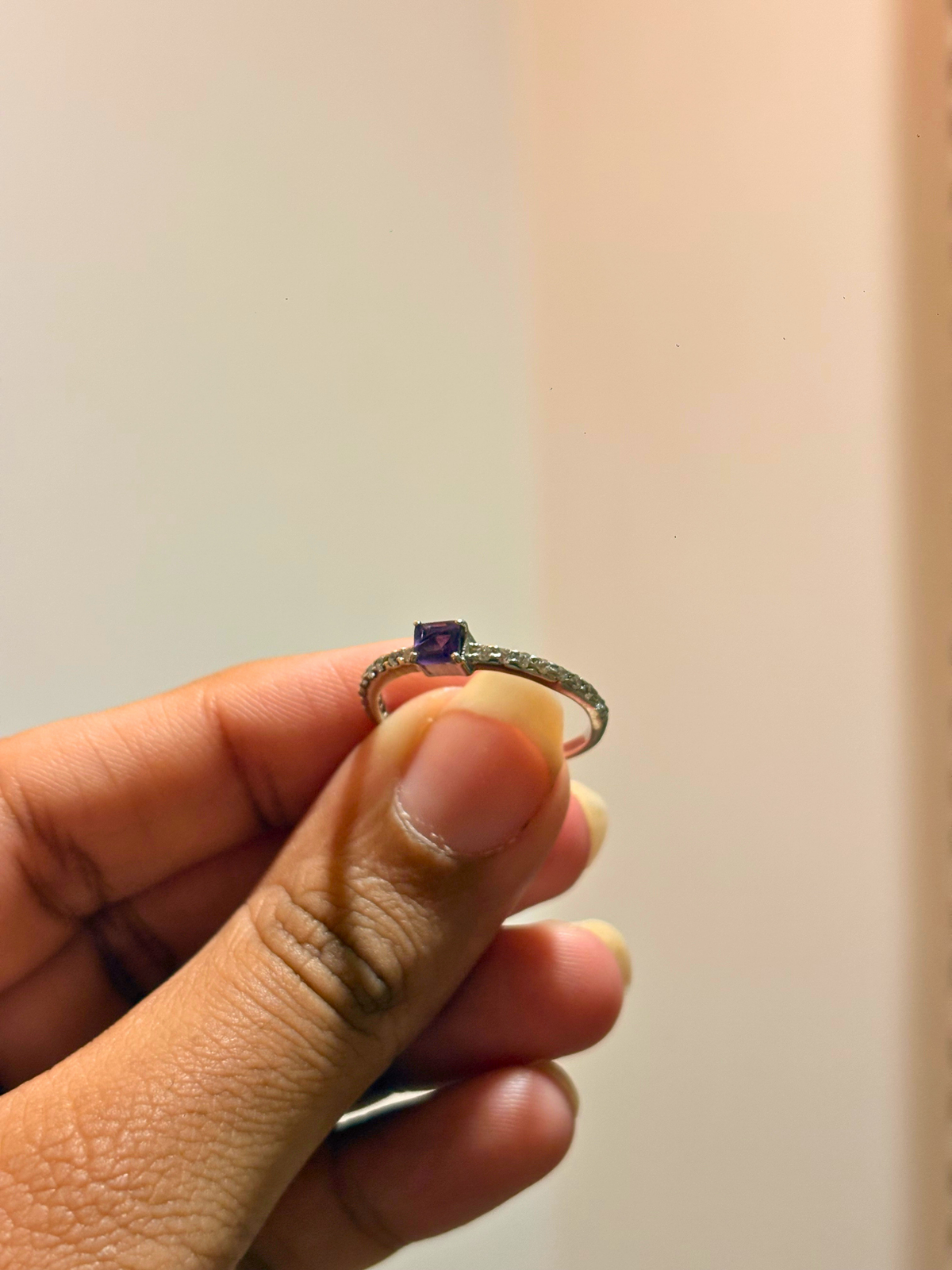 Amethyst & White CZ Square Ring in 925 Sterling Silver | Two Tone Geometric Gemstone Ring