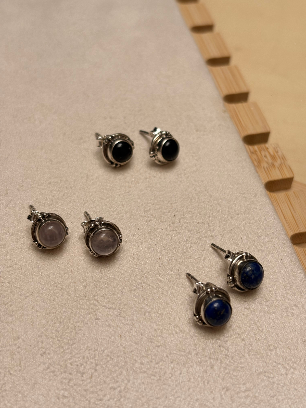 Ornate Round Gemstone Stud Earrings in 925 Silver