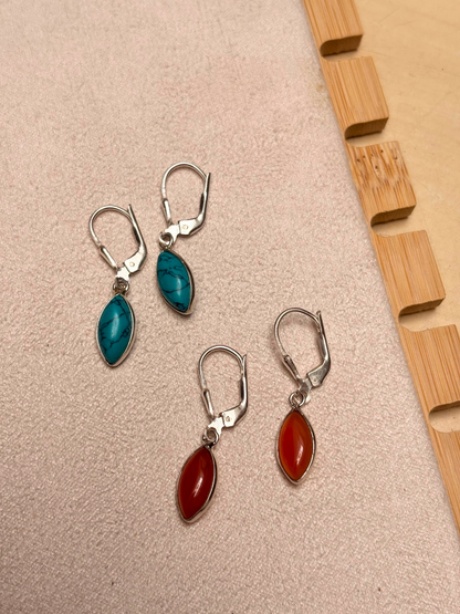Marquise Gemstone Leverback Drop Earrings in 925 Silver