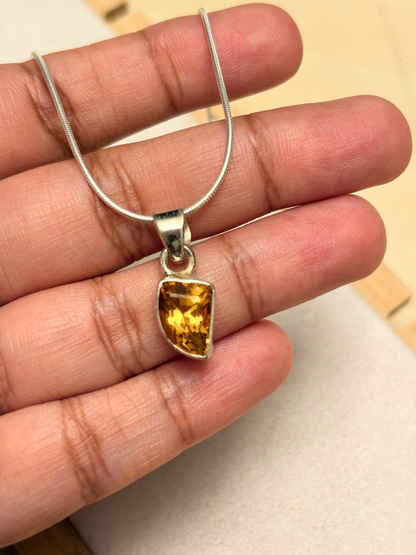 Citrine Geometric Pendant in 925 Sterling Silver