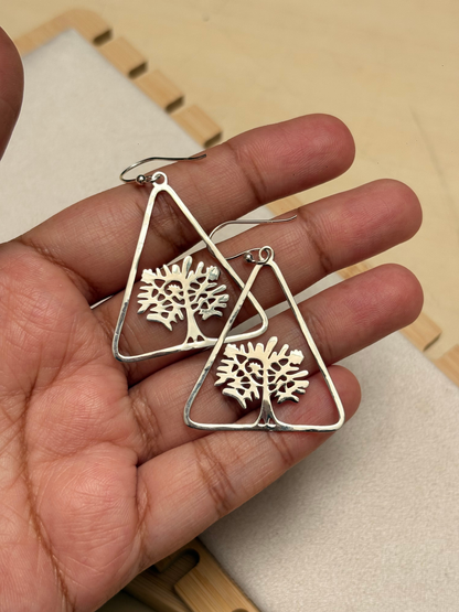 Tree of Life Triangle Dangle Earrings in 925 Silver