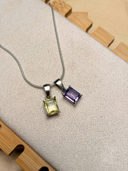 Rectangle Gemstone Pendant in 925 Sterling Silver