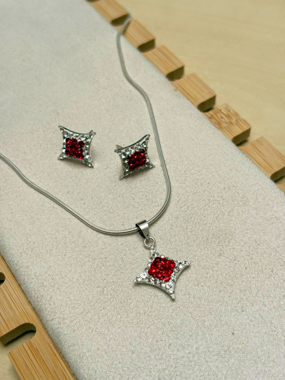 Swarovski Crystal Starburst 925 Silver Pendant & Stud Set