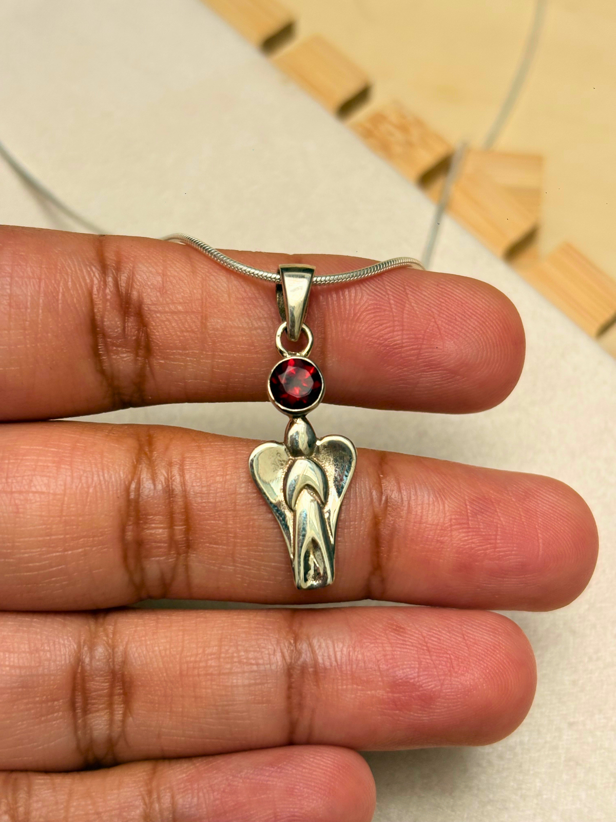 Garnet Angel Pendant in 925 Sterling Silver